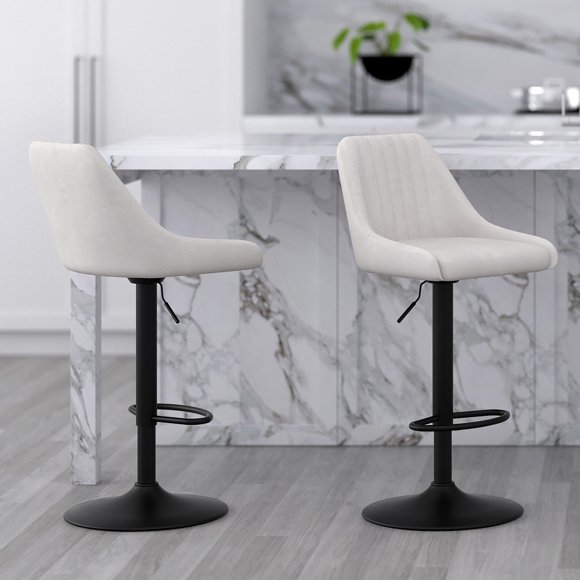 Kron Adjustable Height AirLift Swivel Stool, set of 2, in Beige Fabric