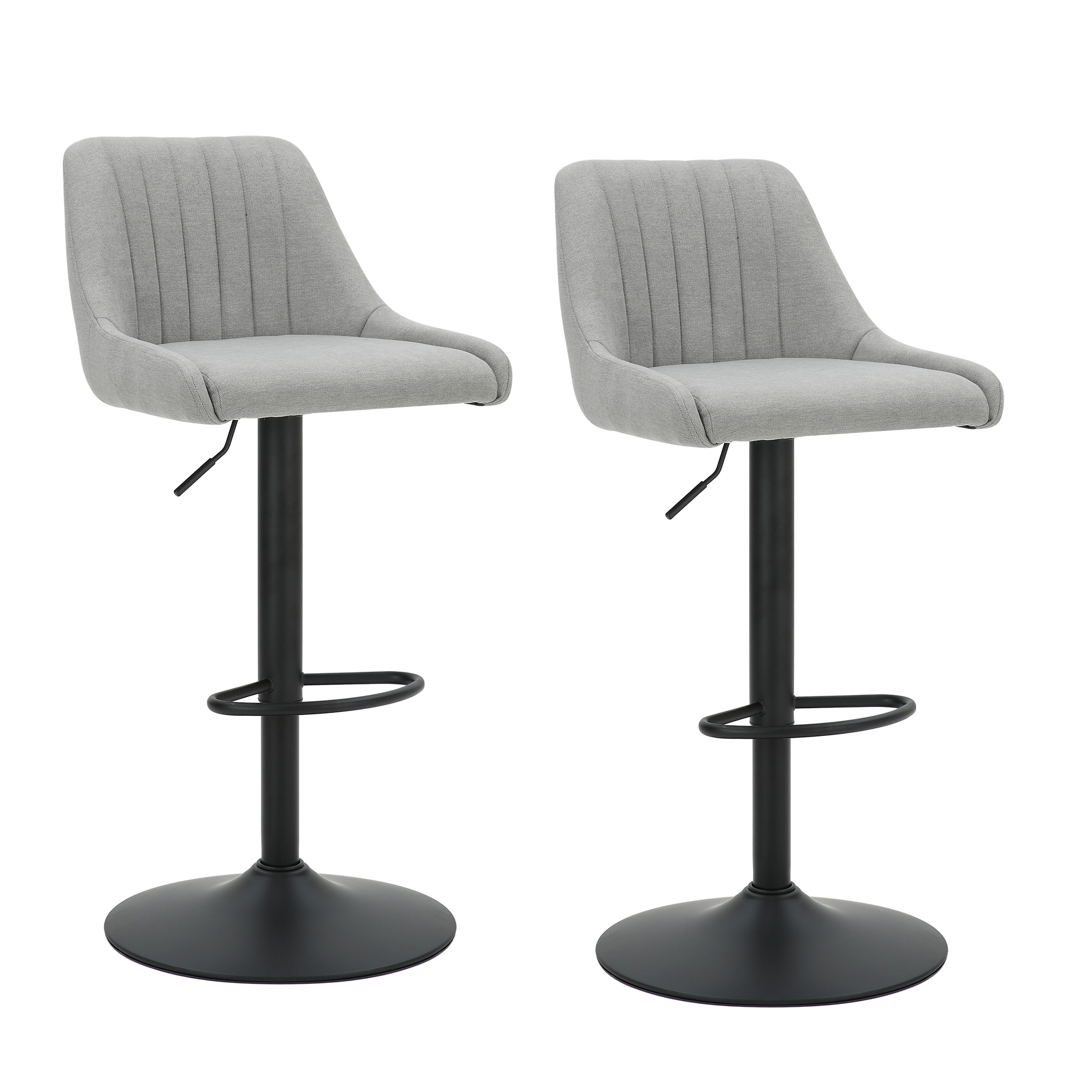 Kron Adjustable Height AirLift Swivel Stool, set of 2, in Grey Fabric