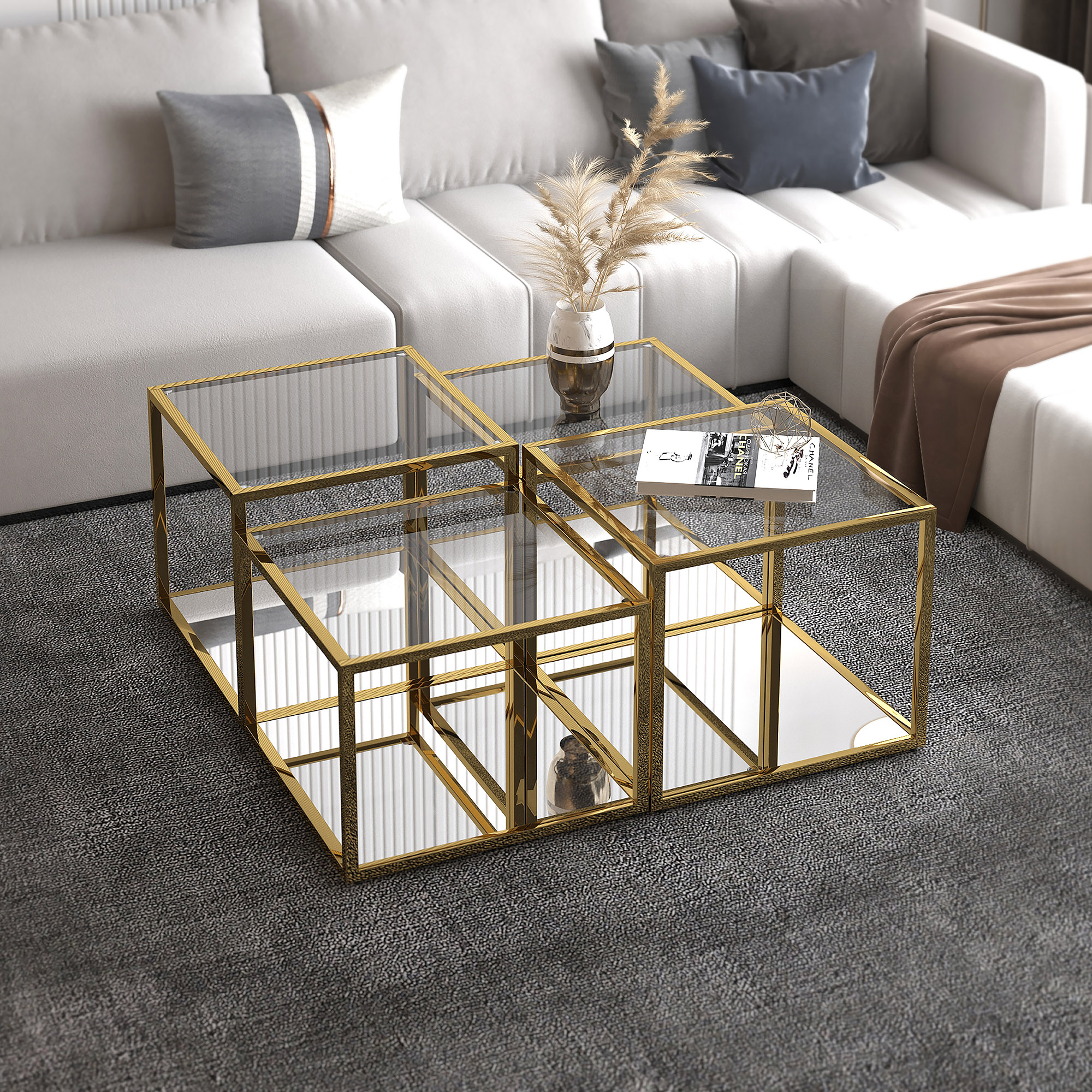 Multi level deals glass coffee table